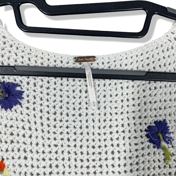 Free People Knit Crochet Crop Button Up Top Womens M White Boho Cottagecore - Picture 3 of 8